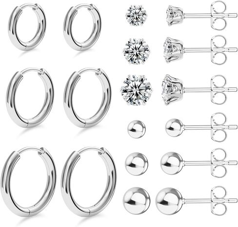 uhibros 6 أزواج من الفولاذ المقاوم للصدأ مقاوم المقاوم للصدأ أقراط مجموعة Zirconia hypoallergenic مكعب in Saudi Arabia