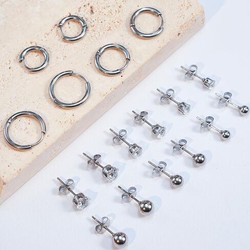 uhibros 6 أزواج من الفولاذ المقاوم للصدأ مقاوم المقاوم للصدأ أقراط مجموعة Zirconia hypoallergenic مكعب in Saudi Arabia
