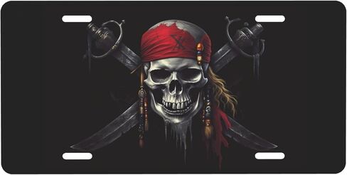 Pirates Skull Flag License Plate Decorative, Car Front License Plate Aluminum Novelty Metal Car Plate 6 X 12 Inch in Saudi Arabia