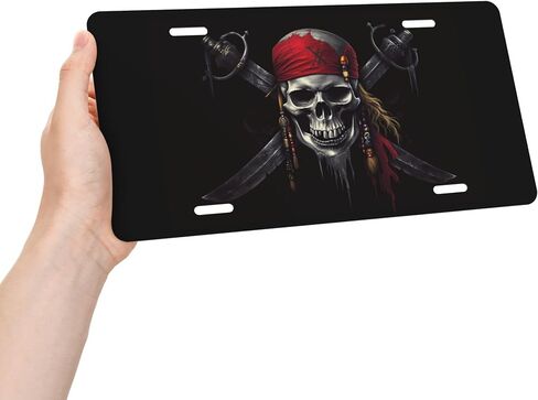 Pirates Skull Flag License Plate Decorative, Car Front License Plate Aluminum Novelty Metal Car Plate 6 X 12 Inch in Saudi Arabia
