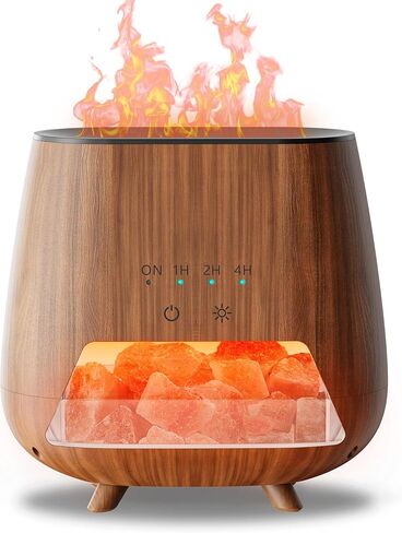 Essential Oil Diffuser for Home: 200ml Wood Grain Scent Diffuser - Pure Himalayan Pink Salt Rock - Cool Mist Humidifier with Auto Off Function and 9 Colors LED Light for Bedroom in Saudi Arabia