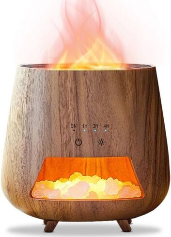 Essential Oil Diffuser for Home: 200ml Wood Grain Scent Diffuser - Pure Himalayan Pink Salt Rock - Cool Mist Humidifier with Auto Off Function and 9 Colors LED Light for Bedroom in Saudi Arabia