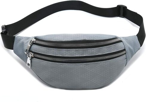 حقيبة خصر من MOCE للرجال والنساء، حقيبة أنيقة مقاومة للماء مع حزام قابل للتعديل للسفر والمشي لمسافات طويلة والجري والرياضات الخارجية. (رمادي فضي 02) in Kuwait