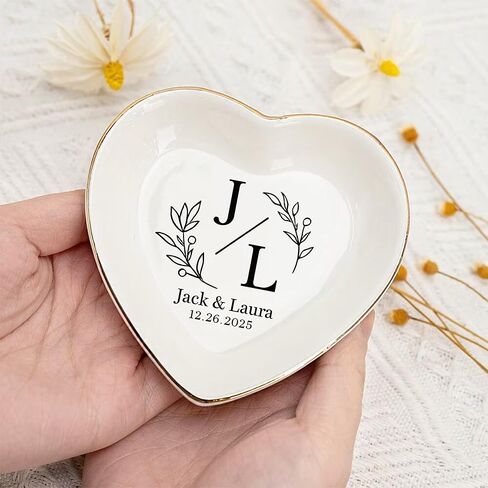 My4gifts Personalized Couple Jewelry Tray – Custom Monogram Ring Holder with Initials and Date, Ceramic Dish for Wedding, Anniversary or Gift for Her in Kuwait