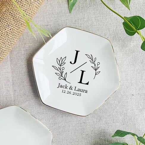 My4gifts Personalized Couple Jewelry Tray – Custom Monogram Ring Holder with Initials and Date, Ceramic Dish for Wedding, Anniversary or Gift for Her in Kuwait
