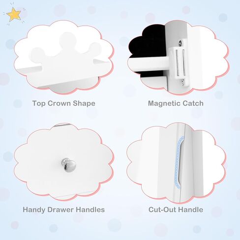HONEY JOY Kids Jewelry Armoire Cabinet, 2-Angle Tilting Wooden Standing Jewelry Organizer with Full-length Mirror and Storage Drawers, Children Dress Up Jewelry Cabinet for Little Girls (White) in Saudi Arabia