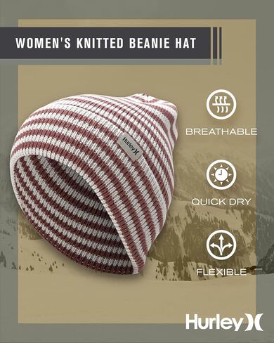 Hurley Women's Billie Beanie Hat - Medium Fit Cable Knit with Jacquard Stripes and Cuff - Winter Hats for Women in Saudi Arabia