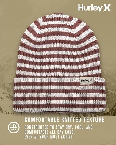 Hurley Women's Billie Beanie Hat - Medium Fit Cable Knit with Jacquard Stripes and Cuff - Winter Hats for Women in Saudi Arabia
