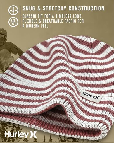 Hurley Women's Billie Beanie Hat - Medium Fit Cable Knit with Jacquard Stripes and Cuff - Winter Hats for Women in Saudi Arabia