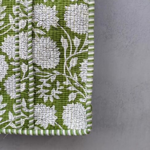 Quilted Cotton Handprinted Block print Reversible Large multicolor Floral Tote Bag (COTTON, GREEN,FLORAL) in Saudi Arabia