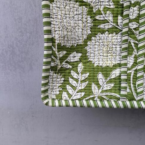 Quilted Cotton Handprinted Block print Reversible Large multicolor Floral Tote Bag (COTTON, GREEN,FLORAL) in Saudi Arabia