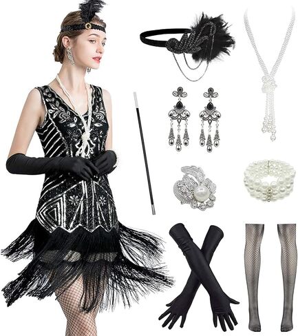 في عشرينيات القرن العشرين ، فستان Gatsby Gatsby Fingle Cocktail Paisley من ملابس النساء مع إكسسوارات أزياء الحفلات العشرين in Kuwait