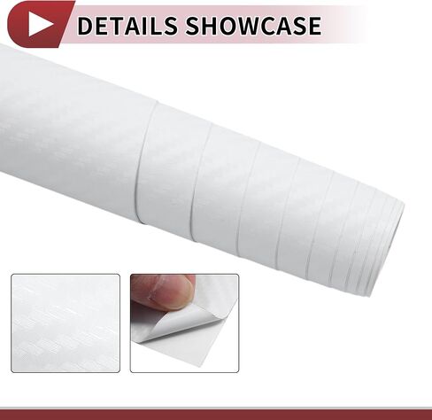 White Carbon Fiber Pattern Protective Car Wrap Film 0.3ft x 5ft Exterior Interior Vinyl Wrap Cover 5.5mil PVC 1 Pc Universal in Saudi Arabia