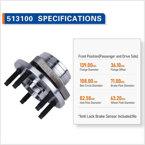 Parod Pair 513100 Front Wheel Bearing Hub Assembly For For 1996-2007 Ford Taurus ، 1996-2005 Mercury Sable ، 1995-2002 Lincoln Continental ، 5Lugs in Saudi Arabia