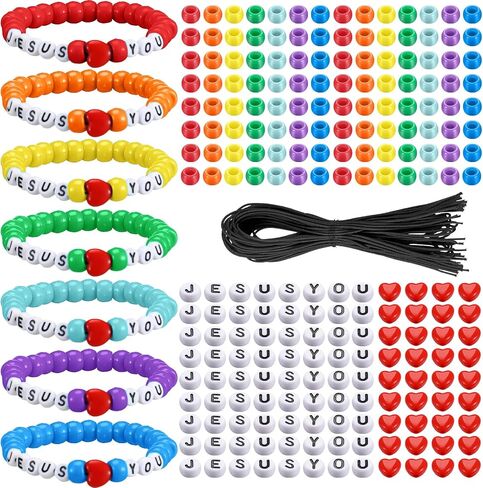 Ferreve 35 Sets Religious Bead Wristband Craft Kit Jesus Love Me Faith DIY Bead Craft Kit Love Charms Letter Beads for VBS Week Sunday School Christian Bible Verse Gifts Making in Kuwait