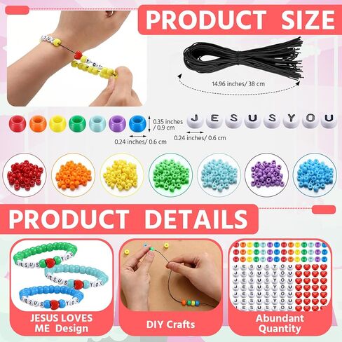 Ferreve 35 Sets Religious Bead Wristband Craft Kit Jesus Love Me Faith DIY Bead Craft Kit Love Charms Letter Beads for VBS Week Sunday School Christian Bible Verse Gifts Making in Kuwait