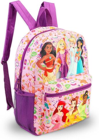 Disney Princess Backpack for Girls - Bundle with 16" School Bag Featuring Ariel, Rapunzel, Cinderella, Moana Plus Water Bottle, Stickers, More | Disney Princess School Bag for Girls in Saudi Arabia