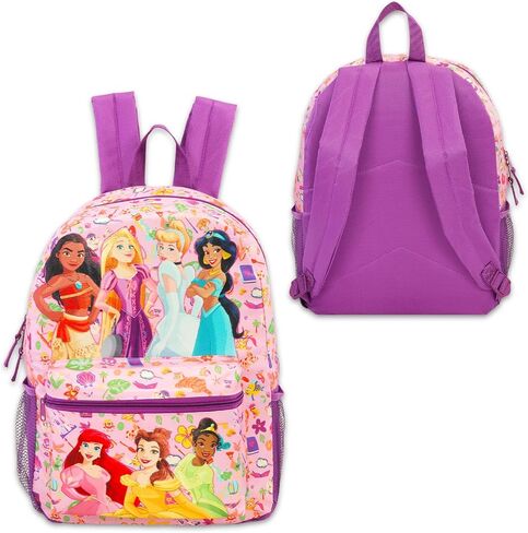 Disney Princess Backpack for Girls - Bundle with 16" School Bag Featuring Ariel, Rapunzel, Cinderella, Moana Plus Water Bottle, Stickers, More | Disney Princess School Bag for Girls in Saudi Arabia