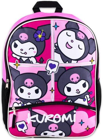 Kuromi Backpack with Lunch Box Set - Bundle with 16" School Bag, My Melody Lunch Bag, Water Bottle, Tattoos, More | Kuromi and My Melody Backpack Set for Girls in Saudi Arabia