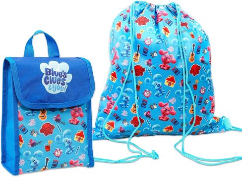 Blue's Clues School Backpack with Lunch Box for Kids - 5 Pc Bundle with 16" Backpack, Cinch Bag, Lunch Bag, Pencil Holder, Stickers, More | Blue's Clues School Bag Set in Saudi Arabia