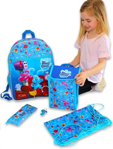 Blue's Clues School Backpack with Lunch Box for Kids - 5 Pc Bundle with 16" Backpack, Cinch Bag, Lunch Bag, Pencil Holder, Stickers, More | Blue's Clues School Bag Set in Saudi Arabia