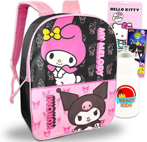حقيبة الظهر الخاصة بي للمدرسة - حزمة مع 16 "Melody و Kuromi School Backpack Plus Plus ، زجاجة ماء ، المزيد | حقيبة الظهر Kuromi للفتيات in Saudi Arabia