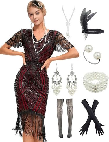 في عشرينيات القرن العشرين ، ترتر الزعنفة العتيقة شرابات Gatsby Gatsby Paisley Cocktail Dress in Kuwait