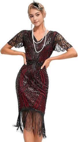 في عشرينيات القرن العشرين ، ترتر الزعنفة العتيقة شرابات Gatsby Gatsby Paisley Cocktail Dress in Kuwait