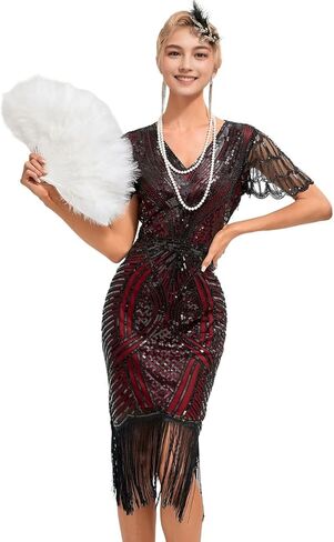 في عشرينيات القرن العشرين ، ترتر الزعنفة العتيقة شرابات Gatsby Gatsby Paisley Cocktail Dress in Kuwait