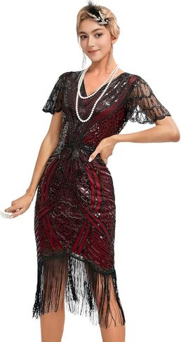 في عشرينيات القرن العشرين ، ترتر الزعنفة العتيقة شرابات Gatsby Gatsby Paisley Cocktail Dress in Kuwait