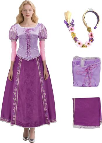 Rapunzel Dress Princess Costume for Women Purple Lepe Cosplay Tops Skirt with Braided Wig Headbands for Halloween in Saudi Arabia