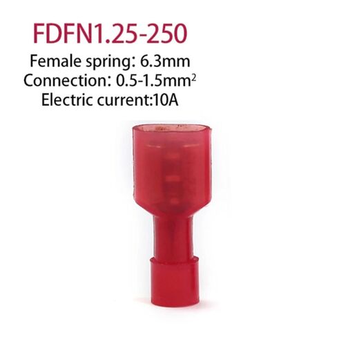 10 PCS FDFN1.25-250 FDFN2-250 FDFN5.5-250 Nylon Copper Female Insulated Spade Connector Cable Wire Connector 6.3mm Terminal (Color : Red FDFN1.25-250, Size : 10PCS) in Kuwait