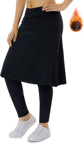 Women Fleece Skirts with Leggings,Knee Length Skirts Leggings Thermal&Winter Skirted Capris Skorts Zipper Pockets in Saudi Arabia