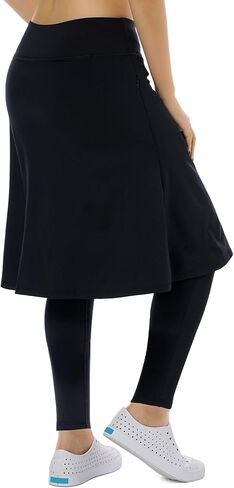 Women Fleece Skirts with Leggings,Knee Length Skirts Leggings Thermal&Winter Skirted Capris Skorts Zipper Pockets in Saudi Arabia