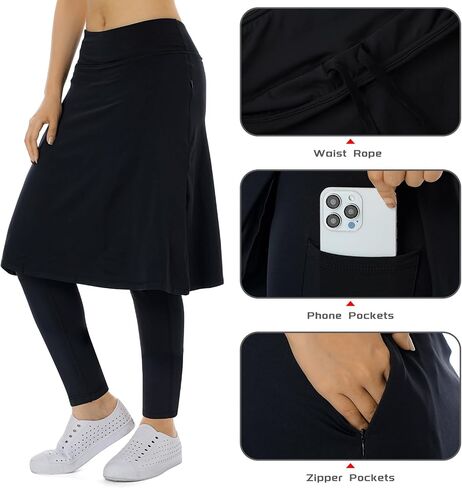 Women Fleece Skirts with Leggings,Knee Length Skirts Leggings Thermal&Winter Skirted Capris Skorts Zipper Pockets in Saudi Arabia