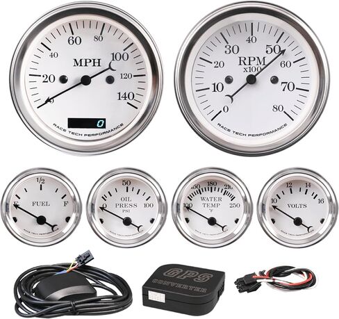 6 Gauge Cluster Kit 0-90 Ohm Vintage Electrical Black Dial 4 Color 140 MPH GPS Speedometer 8000 PRM Tachometer Signal Filter Volt Fuel Level Water Temp Oil Pressure Car Automotive Gauge Set in Kuwait