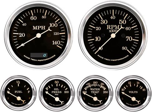 6 Gauge Cluster Kit 0-90 Ohm Vintage Electrical Black Dial 4 Color 140 MPH GPS Speedometer 8000 PRM Tachometer Signal Filter Volt Fuel Level Water Temp Oil Pressure Car Automotive Gauge Set in Kuwait