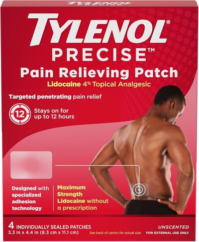 تصحيحات تخفيف الألم الدقيقة لتيلينول ، بقع مسكنة موضعية كبيرة + أقصى قوة OTC يخترق Lidocaine ، والراحة المستهدفة المثالية للكتف ، وظهر الظهر والركبة ، غير ملموس ، 4 ct in Saudi Arabia