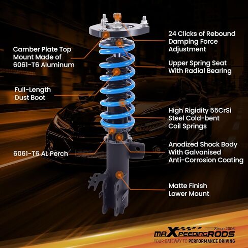 maXpeedingrods Coilover for Toyota Camry Hybrid/L/LE/XLE 2018-2022, 24 Levels Damper Adjustable Coil-overs Suspension Kit Strut, Height Adjustable Shock Absorber Struts, T6 Upgraded Lowering Kits Blue in Saudi Arabia