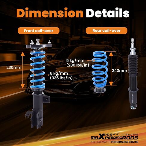 maXpeedingrods Coilover for Toyota Camry Hybrid/L/LE/XLE 2018-2022, 24 Levels Damper Adjustable Coil-overs Suspension Kit Strut, Height Adjustable Shock Absorber Struts, T6 Upgraded Lowering Kits Blue in Saudi Arabia
