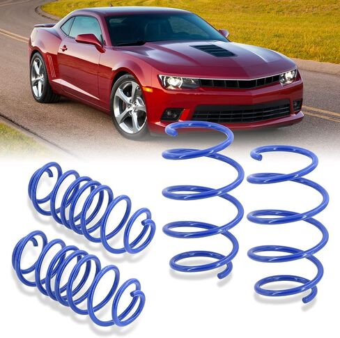 موزعي AJP 1.0 "انخفاض في الأمام والخلفي انخفاض لفائف الارتفاع المنخفضة لانخفاضات Sport Springs Kit Blue متوافق/بديل لـ Camaro SS ZL1 6.2L V8 2010 2011 2013 2014 2015 10 11 12 13 14 15 in Kuwait