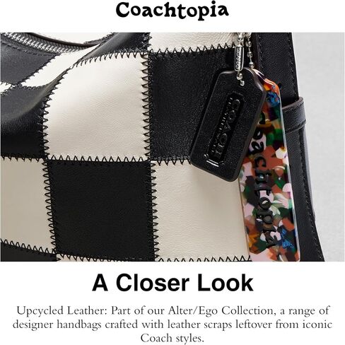 حقيبة كتف Coachtopia Alter/Ego من الجلد المصنوع على شكل رقعة الشطرنج، باللون الأسود/الطباشيري in Saudi Arabia
