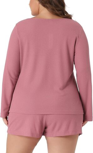 Agnes Orinda Plus Size Pajamas Set for Women Waffle Knit Lounge Set Long Sleeve 2 Piece Outfits Loungewear with Pockets in Saudi Arabia
