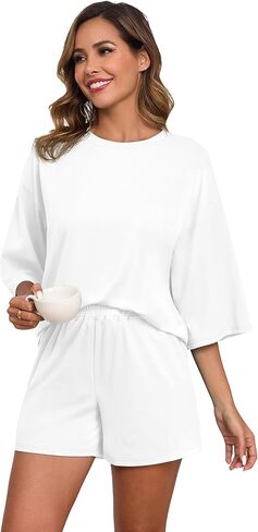PrinStory Womens Pajama Sets Short Sleeve Pajamas Set for Women 2 Piece Soft Pjs with Pockets in Saudi Arabia