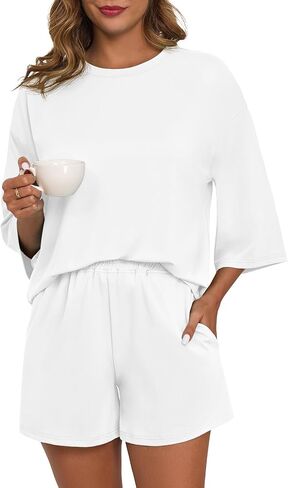 PrinStory Womens Pajama Sets Short Sleeve Pajamas Set for Women 2 Piece Soft Pjs with Pockets in Saudi Arabia