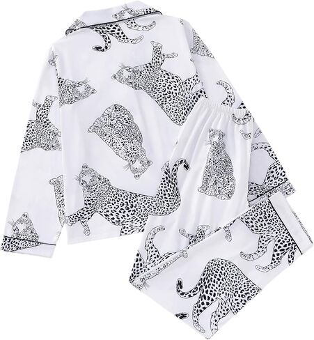 Women's 2 Piece Pajama Sets Print Long Sleeve Button Down Shirt and Pants Sleepwear Sets in Kuwait