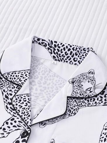 Women's 2 Piece Pajama Sets Print Long Sleeve Button Down Shirt and Pants Sleepwear Sets in Kuwait