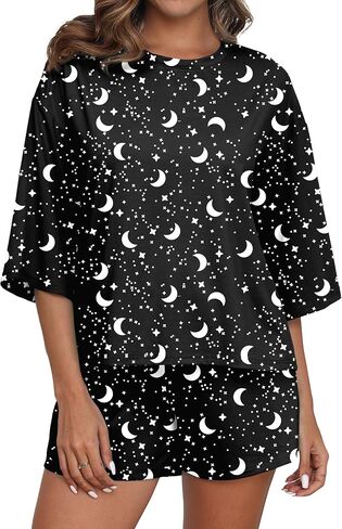 Prinstory Womens Pajama تحدد بيجامات قصيرة الأكمام مجموعة للنساء 2 قطعة ناعمة مع جيوب in Saudi Arabia