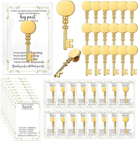 Ecally Employee Appreciation Gifts Bulk Gold Key Shaped Lapel Pin with Thank You Cards Self-Adhesive Bags Team Inspirational Gifts for Employee Staff Coworker Teachers Volunteers in Saudi Arabia