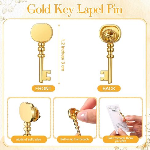 Ecally Employee Appreciation Gifts Bulk Gold Key Shaped Lapel Pin with Thank You Cards Self-Adhesive Bags Team Inspirational Gifts for Employee Staff Coworker Teachers Volunteers in Saudi Arabia